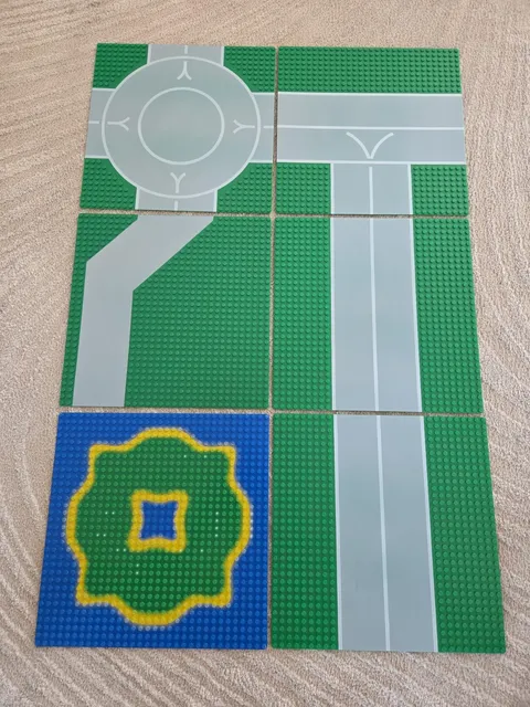 Lot Of 6 Vintage 1980s LEGO City Town Street Road Base Plate Green 