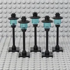 Lot of 5 Lego Street Light Pole Lamp Trans-Light Blue Globe Square Base City