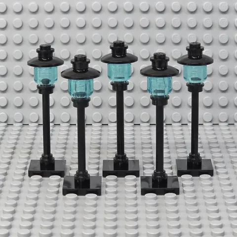 Lot of 5 Lego Street Light Pole Lamp Trans-Light Blue Globe Square Base City