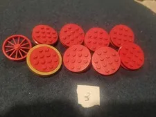 Vintage LEGO Red Wheels Lot 9 Metal Axle 715 35 Spoked 1960s 1970s Parts
