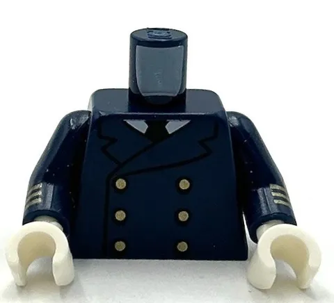 Lego New Dark Blue Minifig Torso Double Breasted Jacket White Collar Black Tie