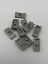 Lego 10x 3794a Plate 1x2 Tiles Modified with Center Pin Light Gray