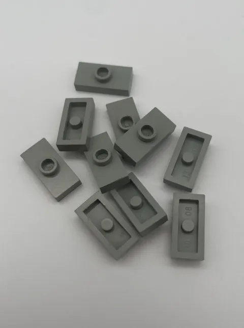 Lego 10x 3794a Plate 1x2 Tiles Modified with Center Pin Light Gray