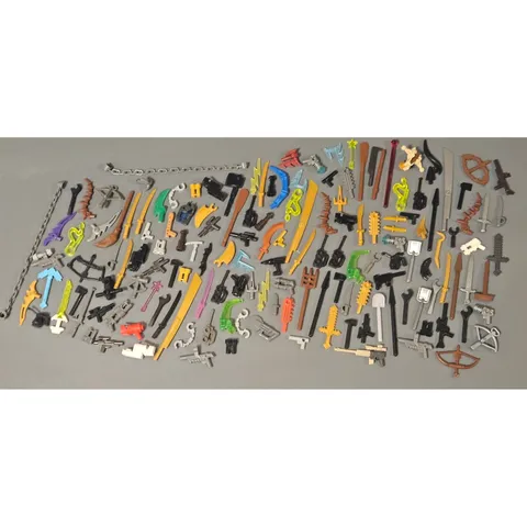 Lego Assortment Weapons, Tools Swords, Guns, Shovels, Spears Hooks appx 155 pcs