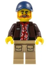 LEGO® Minifig cty1778 - City Jungle Pilot - Dark Brown Jacket over Red Shirt