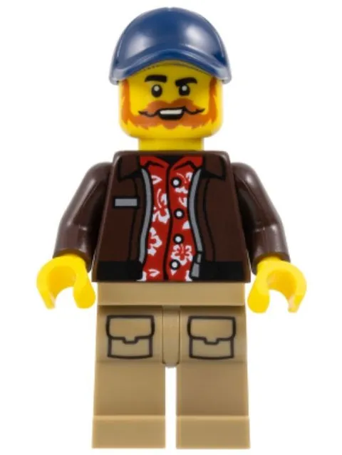 LEGO® Minifig cty1778 - City Jungle Pilot - Dark Brown Jacket over Red Shirt