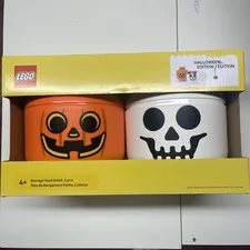 LEGO Halloween Special Edition Storage Head 2pc Set Small Pumpkin & Skeleton NIB