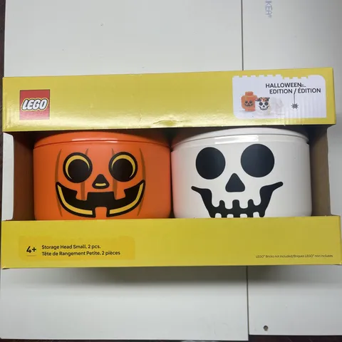 LEGO Halloween Special Edition Storage Head 2pc Set Small Pumpkin & Skeleton NIB