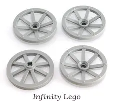 4 LEGO Light Grey Wagon Wheel with 8 Spokes with Notched Hole (4489) - 4 Pieces
