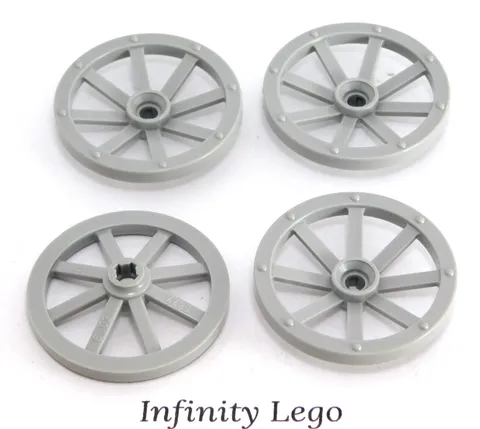 4 LEGO Light Grey Wagon Wheel with 8 Spokes with Notched Hole (4489) - 4 Pieces