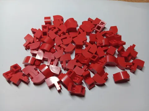 LEGO LOT 60 RED RECESSED STUD BRICKS CURVED TOP SLOPE 1 X 2 X 1 1/3 #6091