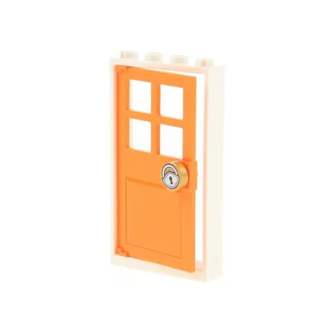 1x LEGO Door Frame 1x4x6 White Door Leaf Orange Lock 98138pb012 60623 60596