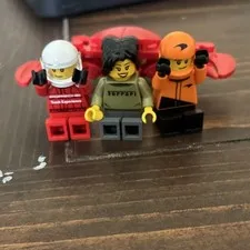 LEGO Minifigure Lot of 3 Racing Driver Figures w/ Helmets, Ferrari Torso