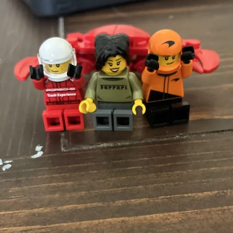 LEGO Minifigure Lot of 3 Racing Driver Figures w/ Helmets, Ferrari Torso