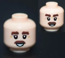 New LEGO Minifigure Head Light Nougat Brown Mustache smile 43302 guest 6523311