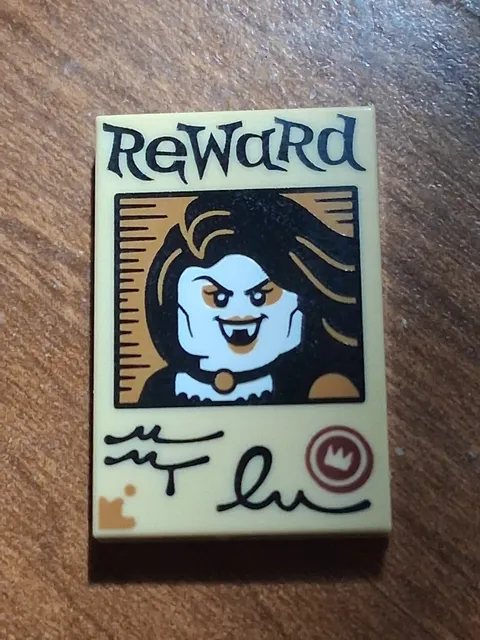 Lego New 71052 HUNTER Minifigure WANTED POSTER TILE Tan Female Vampire 2x3 Part