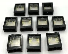 Lego 10 New Glass Window 1 x 2 x 2 Flat w/ Gold Lattice Flowers Black Frames