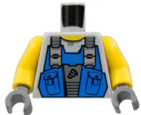 Lego Power Miners MINIFIG TORSO Blue Vest Pockets w/Drill Tip Sweaty Shirt D414