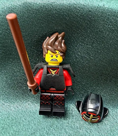 LEGO Ninjago Kai Kendo Minifigure  w/ Brown Hair, Helmet/Mask & Staff 71019
