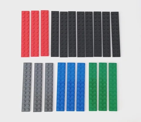 LEGO Part 2445 2 X 12 Mixed Plate - Black, Red, Green, Dark Gray, Blue Lot of 20
