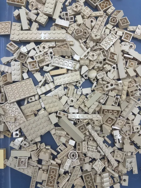 13 oz. Mixed Tan Colored Legos - standard blocks and unique pieces (Lot A)
