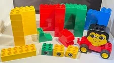 Vintage Lego DUPLO Basic Zoo Set Face Bricks Pull Back Car 50 Pieces in All