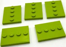 Lego 5 New Lime Tiles Modified 3 x 4 with 4 Studs in Center Parts