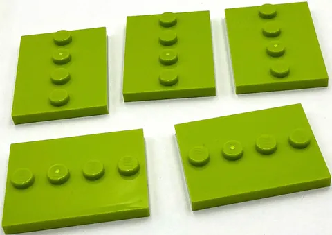 Lego 5 New Lime Tiles Modified 3 x 4 with 4 Studs in Center Parts