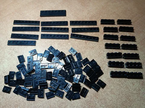LEGO LOT 100 BLACK 1X2 1X8 2X8 MODIFIED PLATE DOOR RAIL & 1X4 BRICK WITH GROOVE