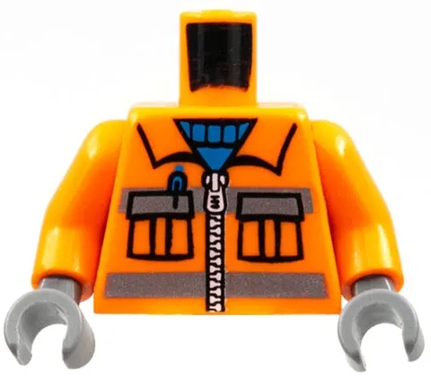 Lego Orange Minifigure TORSO Construction Jacket Zipper Pocket Pen Piece D417