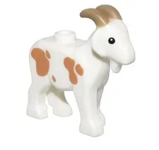 Pre-Owned Lego White Goat w/Black Eyes Dark Tan Horns Medium Nougat Spots Patter