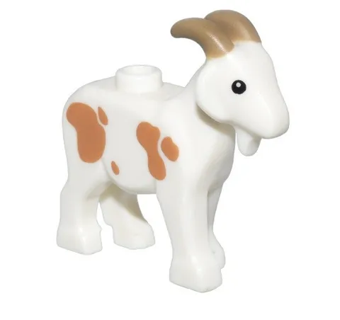 Pre-Owned Lego White Goat w/Black Eyes Dark Tan Horns Medium Nougat Spots Patter