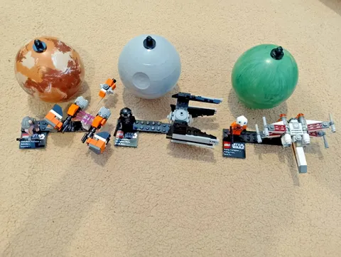 LEGO Star Wars miniature fighter stands and planets
