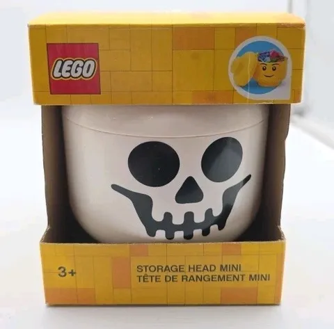 New Lego Small Storage Skeleton Head Skull White Bricks Container Halloween HTF