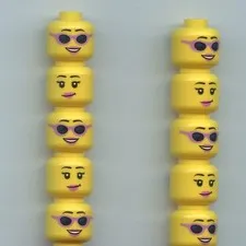 LEGO x 10 Yellow Minifigure, Head Dual Sided Female Pink Lips Sunglasses