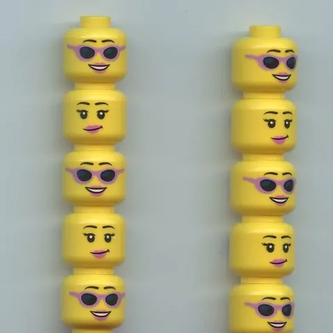 LEGO x 10 Yellow Minifigure, Head Dual Sided Female Pink Lips Sunglasses