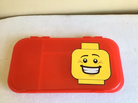 Lego Red Smiley Face Mini Figure Plastic Divided Compartment Storage Case USA