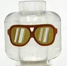 Lego New Trans-Clear Minifigure Head Dark Orange Sunglasses w/ Gold Lenses Part
