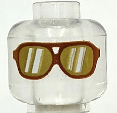 Lego New Trans-Clear Minifigure Head Dark Orange Sunglasses w/ Gold Lenses Part
