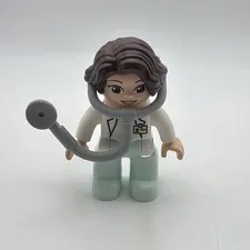 LEGO Duplo Doctor Woman Aqua Pants White Shirt Stethoscope Black Hair Girl Mom