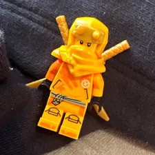 LEGO Orange Ninja Minifigure w/ Hood, Shoulder Armor & 2 Swords