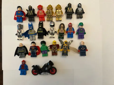 Super Hero Lego Figure Lot Of 24+Bike NOT ALL PEICES ORGINAL. MISSING PEICES.