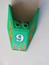 Vintage Lego Green Sloped Race Car Hood Flames Nine Old #1757