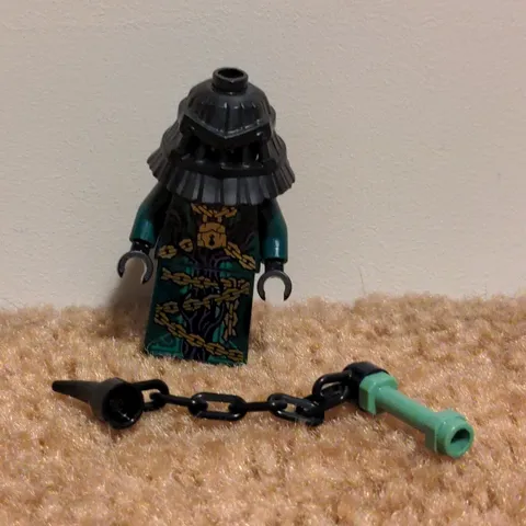 LEGO Dark Green Robe Minifigure w/ Black Helmet & Chain Accessory - Plastic