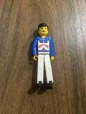 Vintage LEGO Technic Figure White Legs, White Top With Red Arrow-Type Stripes