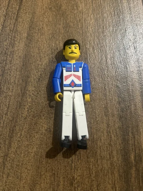 Vintage LEGO Technic Figure White Legs, White Top With Red Arrow-Type Stripes