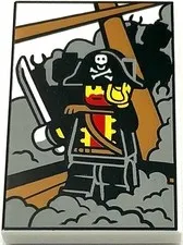 Lego New White Tile Flat Smooth 2 x 3 Picture of Pirate Captain Minifig on Ship