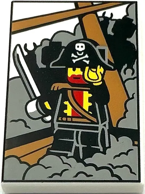 Lego New White Tile Flat Smooth 2 x 3 Picture of Pirate Captain Minifig on Ship