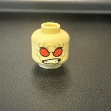LEGO - Minifig, Head - Red Eyes, Tan Wrinkles, Angry Clenched Teeth / Evil Smile