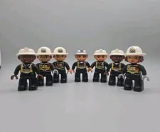 Lego Duplo Firefighter People Toy Figure Lot Of 7 Black outfit White Hat
